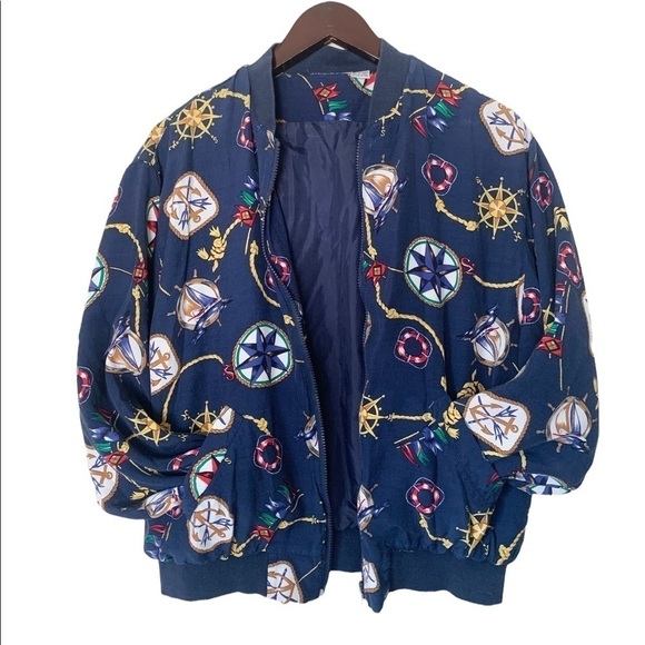 VINTAGE | Women’s Navy Nautical Bomber Windbreaker Zip Up Jacket | Size XL - Picture 2 of 16